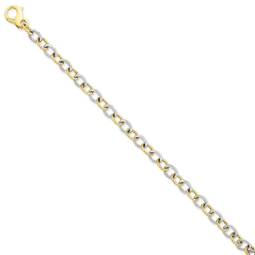 14k White and Yellow Gold, 6.5mm Fancy Cable Chain Bracelet - 8.5 Inch
